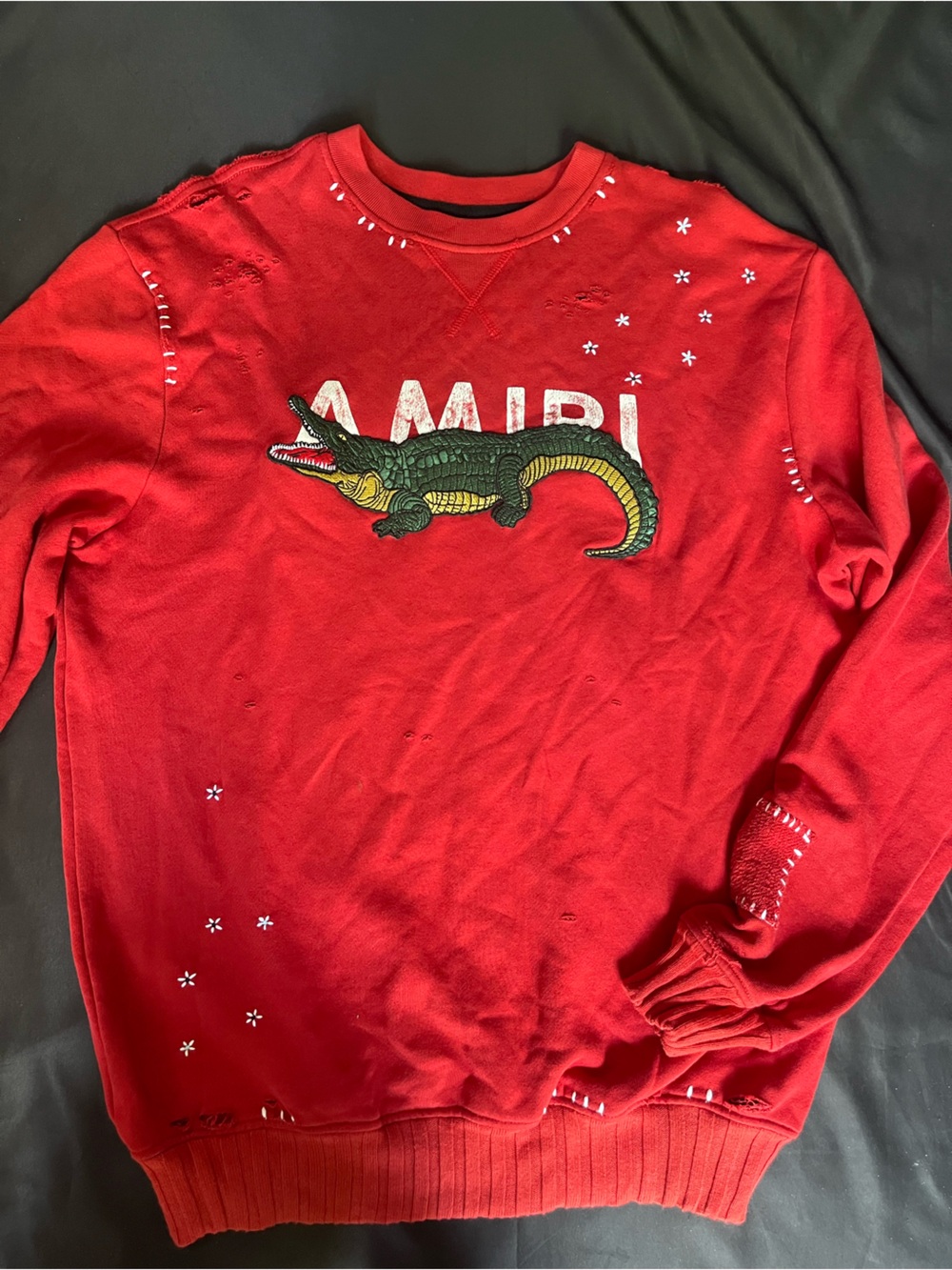 AMIRI Red Crewneck with Contrast Stitch Accents